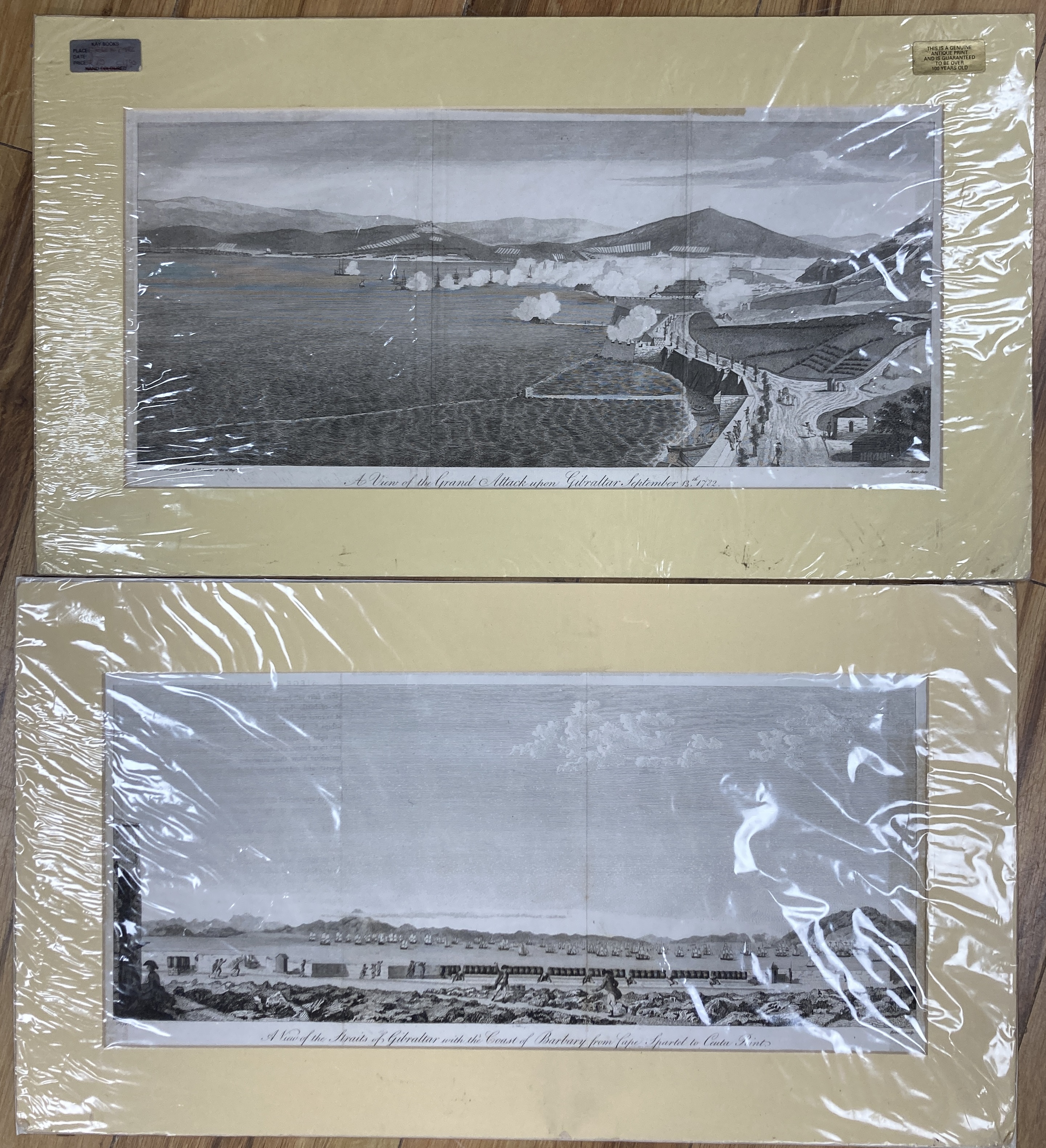 Roberts after Sandby, pair of engravings, A View of the Grand Attack upon Gibraltar 1782 and A View of the Straits of Gibraltar, 21 x 47cm, unframed